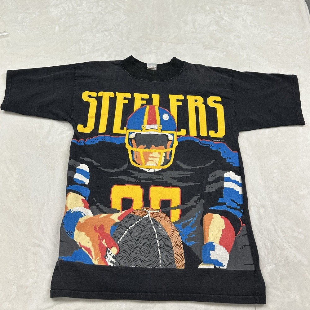 Caribe T-Shirt Mens L/XL Black 1989 Steelers Pixel Art Graphic Vintage 80s